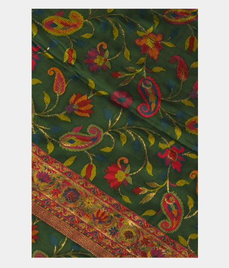 Bottle Green Cashmere Kani Silk Dupatta T213474-image