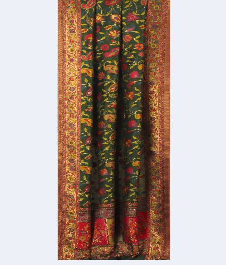 Bottle Green Cashmere Kani Silk Dupatta T2134742