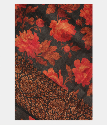 Dark Grey Tussar Printed Saree T254692-image