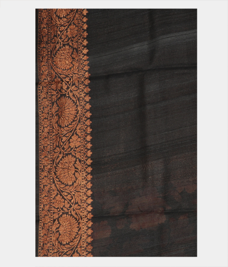 Dark Grey Tussar Printed Saree T2546923
