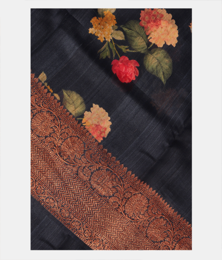 Dark Grey Tussar Printed Saree T254700-image