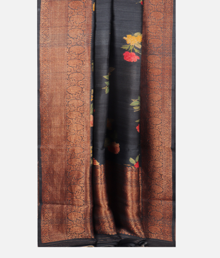 Dark Grey Tussar Printed Saree T2547002