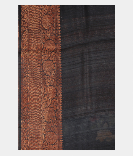 Dark Grey Tussar Printed Saree T2547003