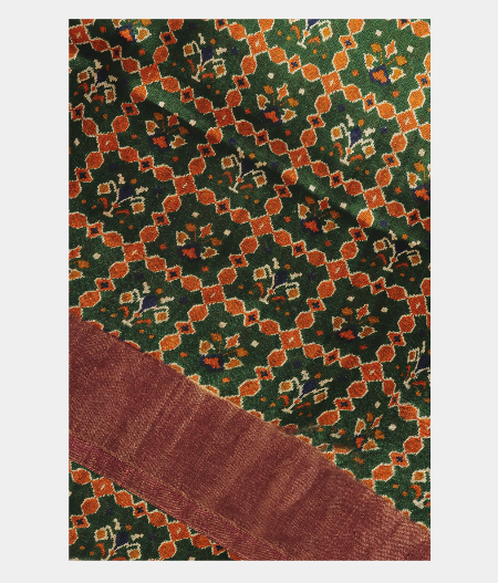 Bottle Green Printed Raw Silk Saree T258616-image
