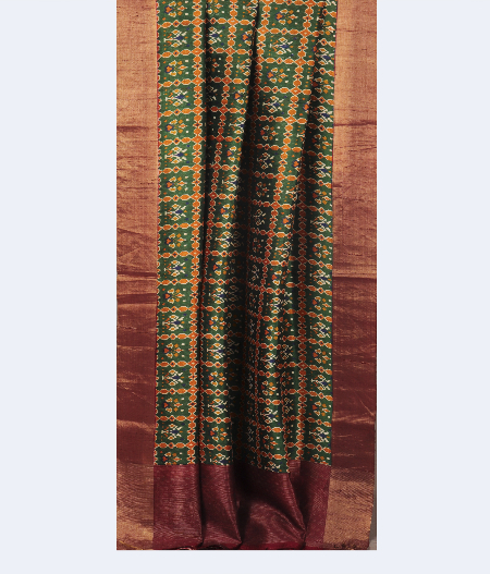 Bottle Green  Printed Raw Silk Saree T2586162