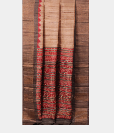 Beige Handwoven Tussar Saree T2604032
