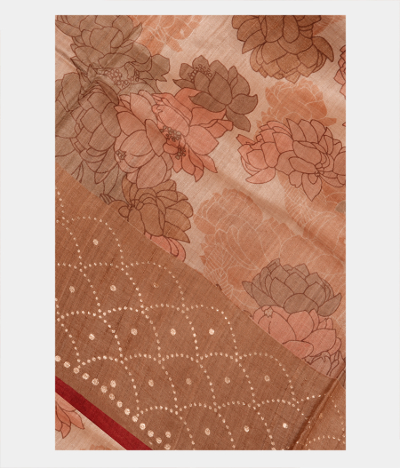 Beige Tussar Printed Saree T254322-image