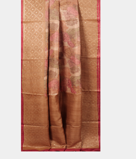 Beige Tussar Printed Saree T2543222