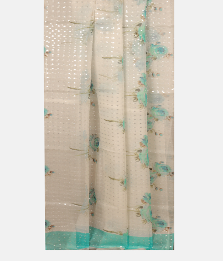 White Kora Organza Printed Saree T2543192