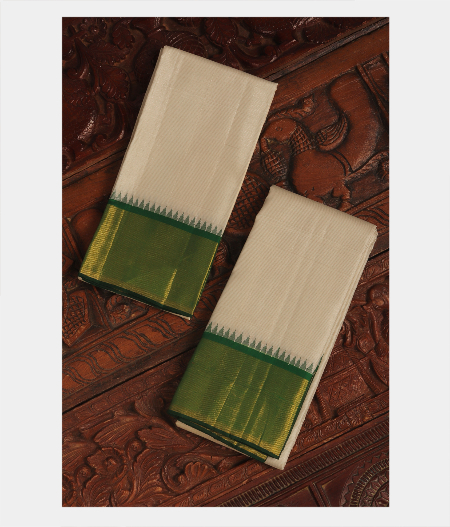 White Handwoven Kanjivaram Silk Dhoti and Vastharam T253910-image