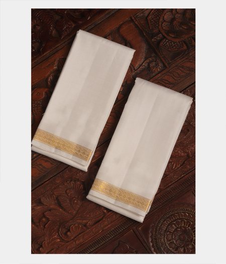 White Handwoven Kanjivaram Silk Dhoti and Vastharam T261132-image