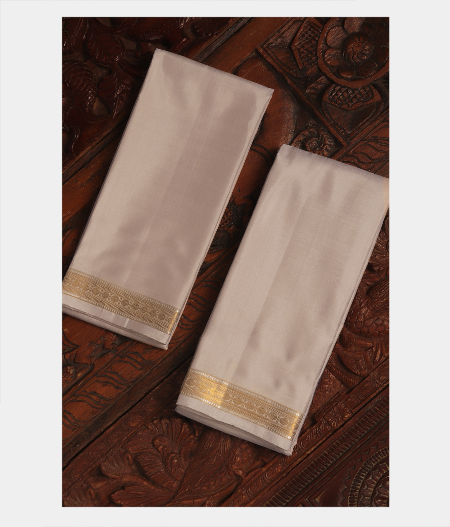 Off White Handwoven Kanjivaram Silk Dhoti and Vastharam T256044-image