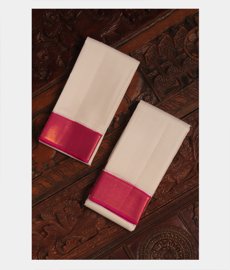 White Handwoven Kanjivaram Silk Dhoti and Vastharam T256064-image