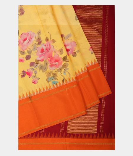 Yellow Printed Soft Silk Saree T2602432