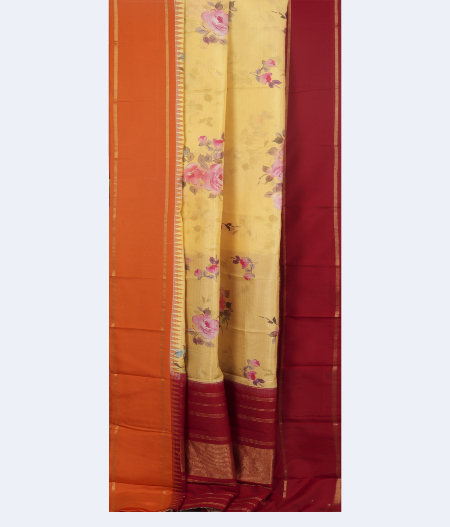 Yellow Printed Soft Silk Saree T2602435