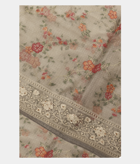 Grey Silk Kota Embroidery Saree T254233-image