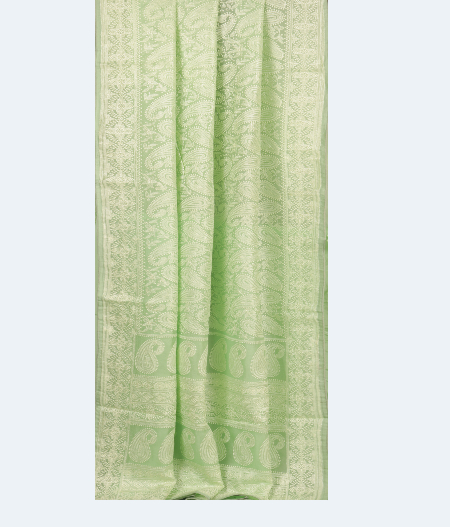 Light Green Kora Organza Embroidery Saree T2406822