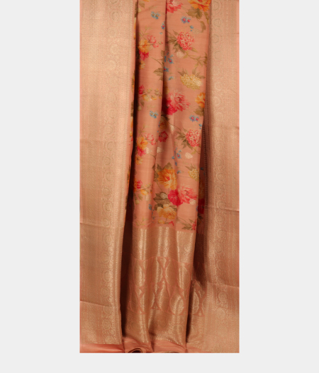 Peach Banaras Kathan Silk Saree T2613714