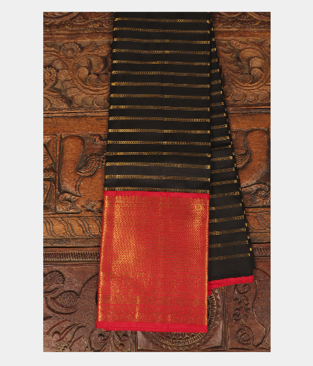 Black Handwoven Printed Kanjivaram Silk Pavadai T213080-image