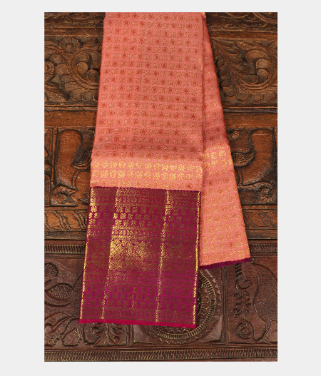 Pinkish Orange Handwoven Kanjivaram Silk Pavadai T247852-image