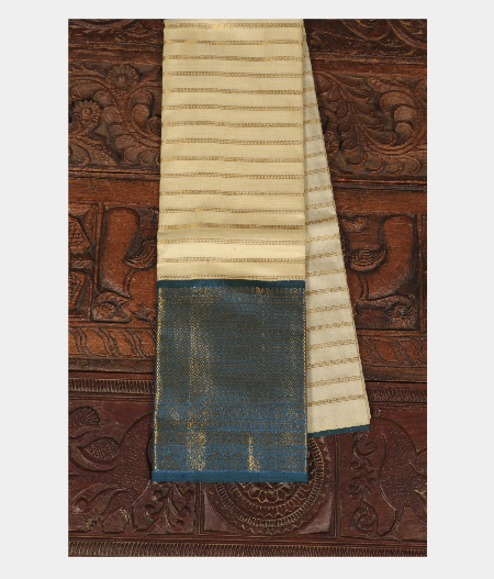Cream Handwoven Printed Kanjivaram Silk Pavadai T203829-image