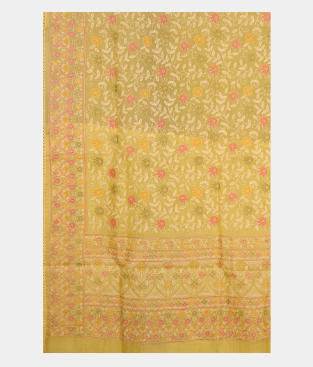 Yellow Kora Organza Embroidery Saree T2618425