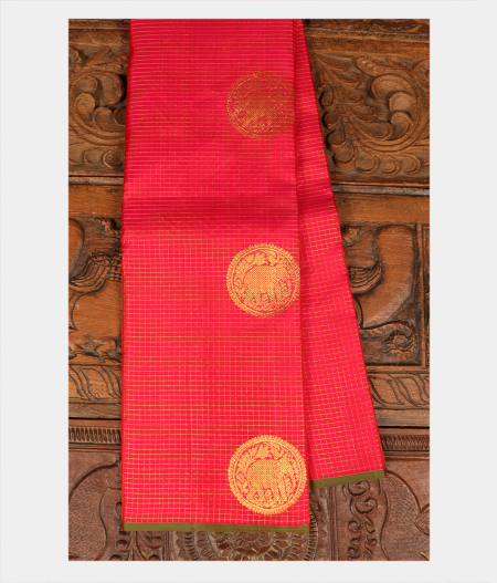 Orangish Pink Handwoven Kanjivaram Silk Saree T260975-image