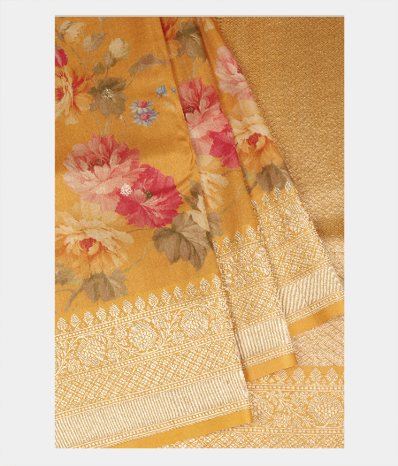 Mustard Yellow Banaras Kathan Silk Saree T2613802