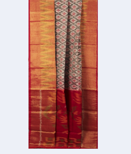 Grey Pochampalli Silk Cotton Saree T2627392