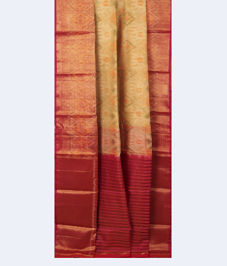 Beige  Pochampalli Silk Cotton Saree T2627422