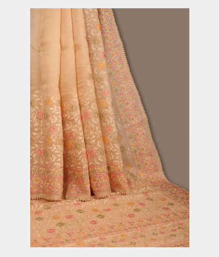 Beige Kora Organza Embroidery Saree T261834-image