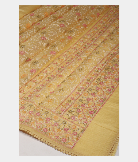 Yellow Kora Organza Embroidery Saree T2618422