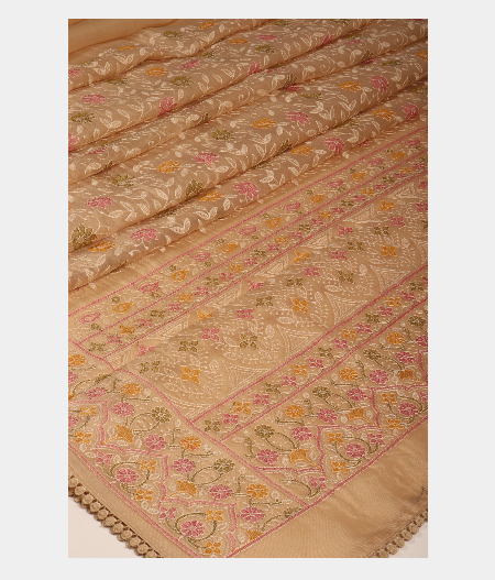 Beige Kora Organza Embroidery Saree T2618342