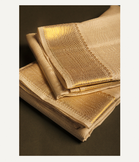 Beige Handwoven Kanjivaram Silk Dhoti and Vastharam T264386-image