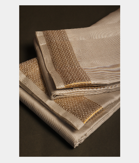 Grey Handwoven Kanjivaram Silk Dhoti and Vastharam T256052-image