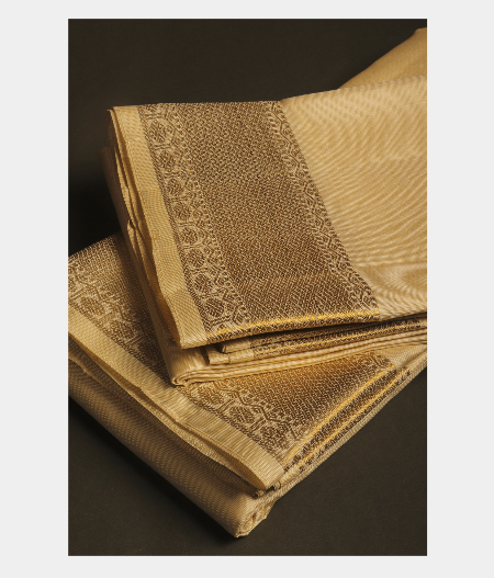 Cream Handwoven Kanjivaram Silk Dhoti and Vastharam T259195-image