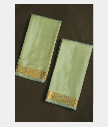 Light Green Handwoven Kanjivaram Silk Dhoti and Vastharam T2643832
