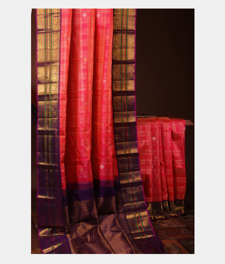 Pinkish Orange Handwoven Kanjivaram Silk Saree T2574532