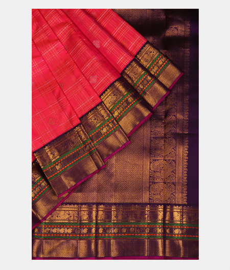 Pinkish Orange Handwoven Kanjivaram Silk Saree T2574533