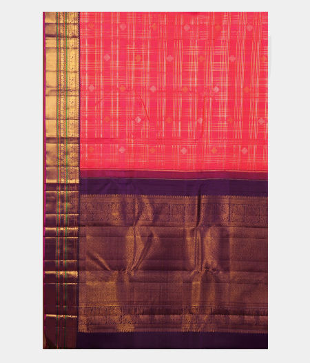 Pinkish Orange Handwoven Kanjivaram Silk Saree T2574535
