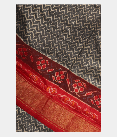 Bluish Grey Ikat Silk Saree T234112-image