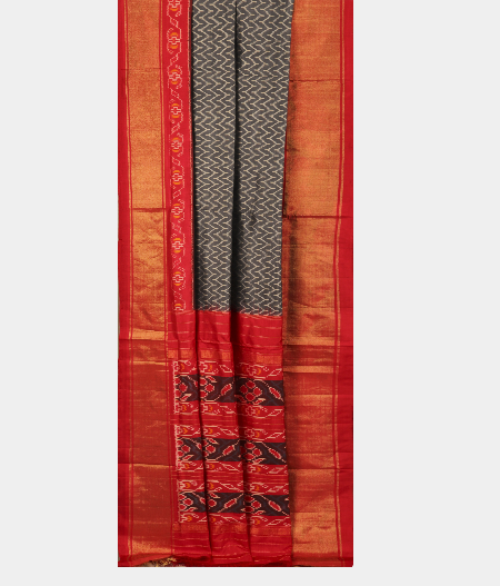 Bluish Grey Ikat Silk Saree T2341122