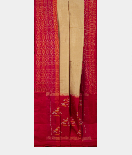 Beige Ikat Silk Saree T2343282