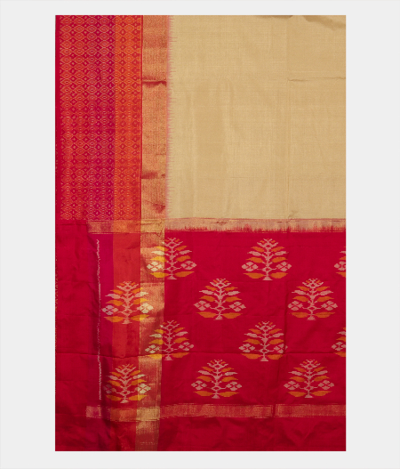 Beige Ikat Silk Saree T2343284