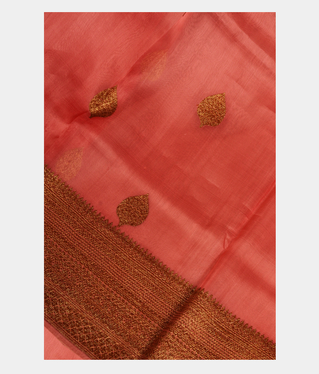 Coral Pink Banaras Organza Saree T264300-image