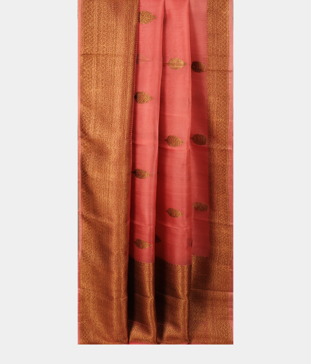 Coral Pink Banaras Organza Saree T2643002