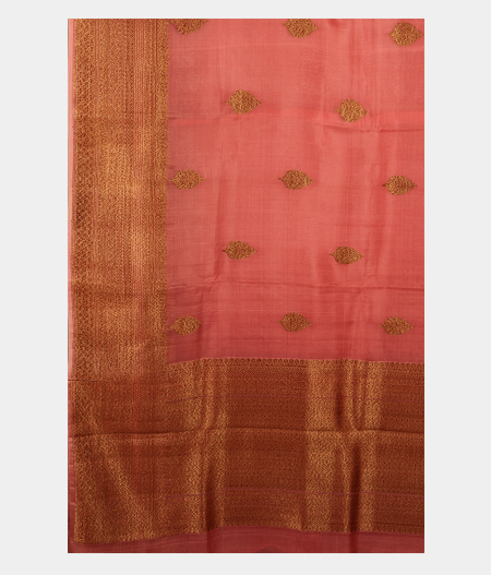 Coral Pink Banaras Organza Saree T2643004
