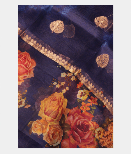 Blue Kora Organza Printed Saree T265710-image