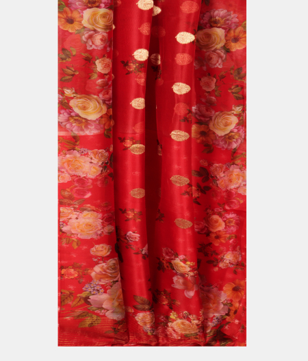 Red Kora Organza Printed Saree T2657172