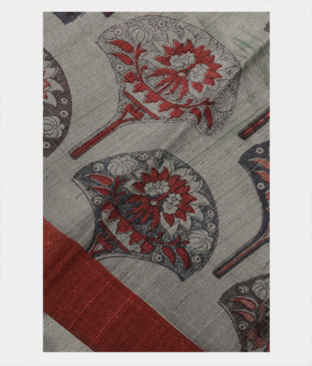 Greyish Blue Tussar Printed Saree T259520-image